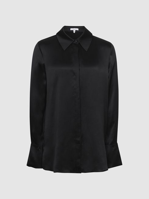 Reiss Black Hailey Silk Shirt | Reiss UK