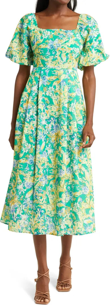 Floral Puff Sleeve Midi Dress | Nordstrom