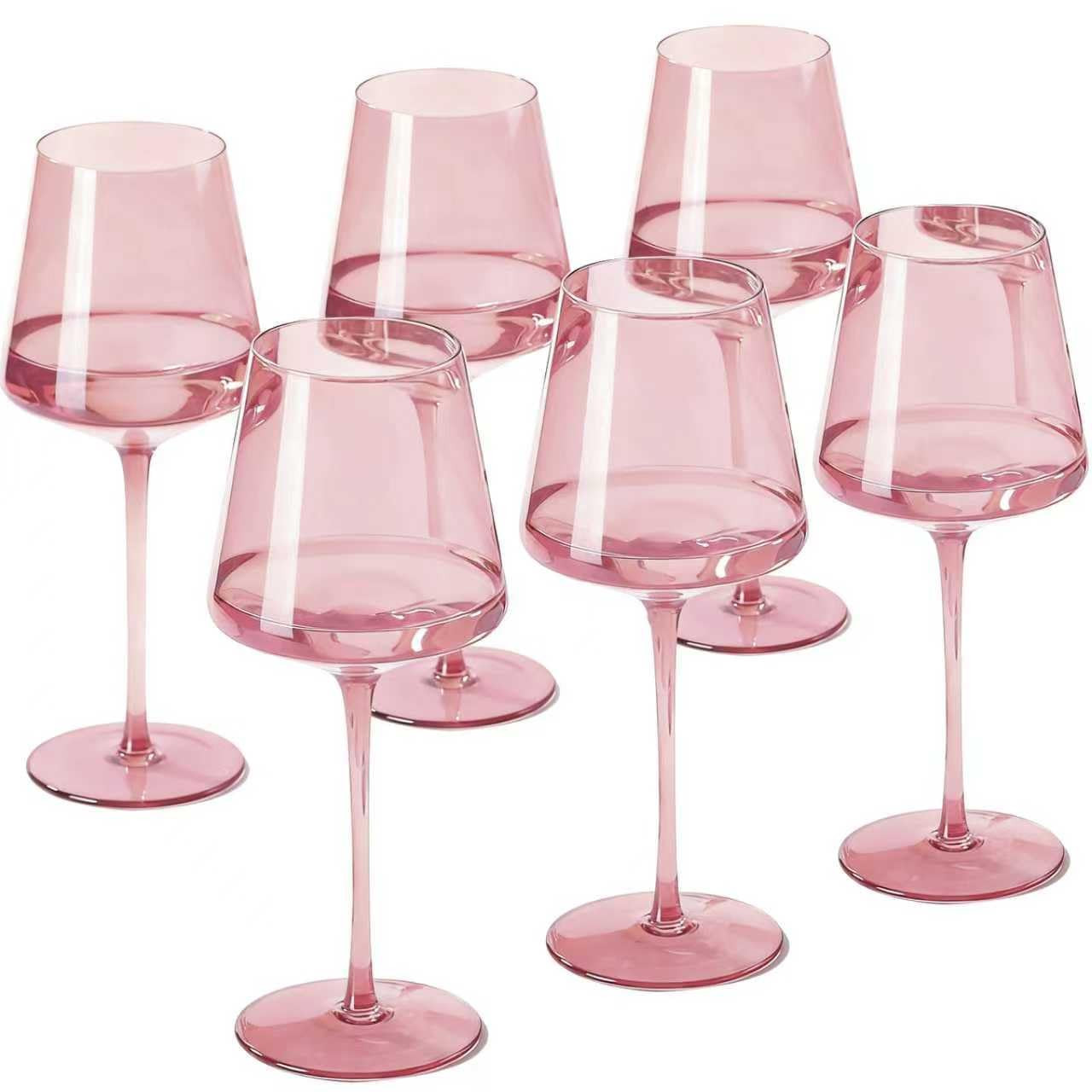 Physkoa Pink Wine Glasses Set of 6-16oz Hand-Blown Pink Wine Glass with Long Stem, Unique Red&Whi... | Amazon (US)
