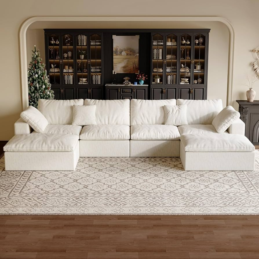 140" Boneless Cloud Sectional Couch for Living Room, Compressed Modular U-Shaped Sofa with Deep S... | Amazon (US)