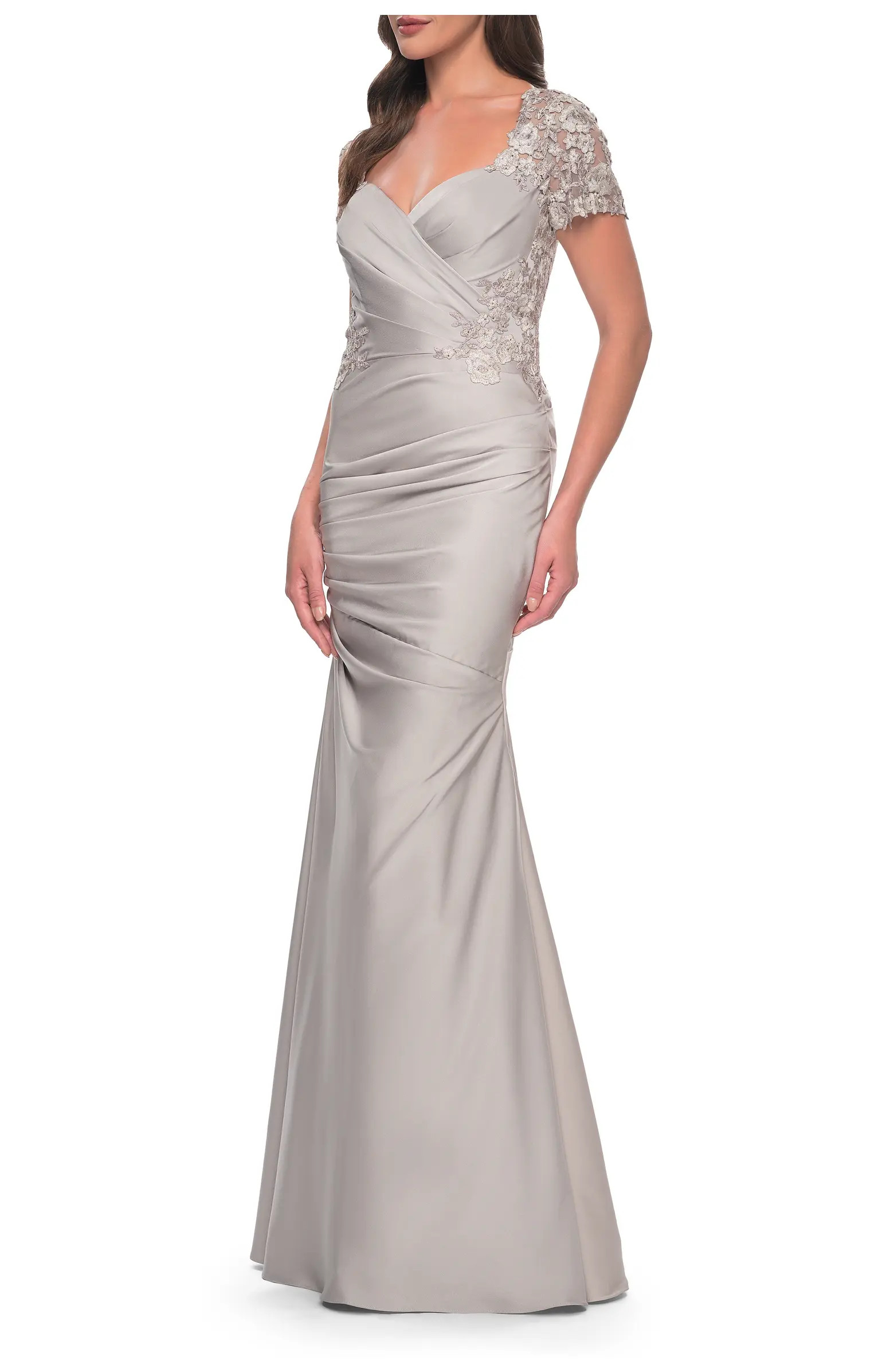 Satin Evening Dress with Lace and Scoop Neckline | Nordstrom