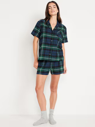 Flannel Pajama Short Set for Women | Old Navy (US)