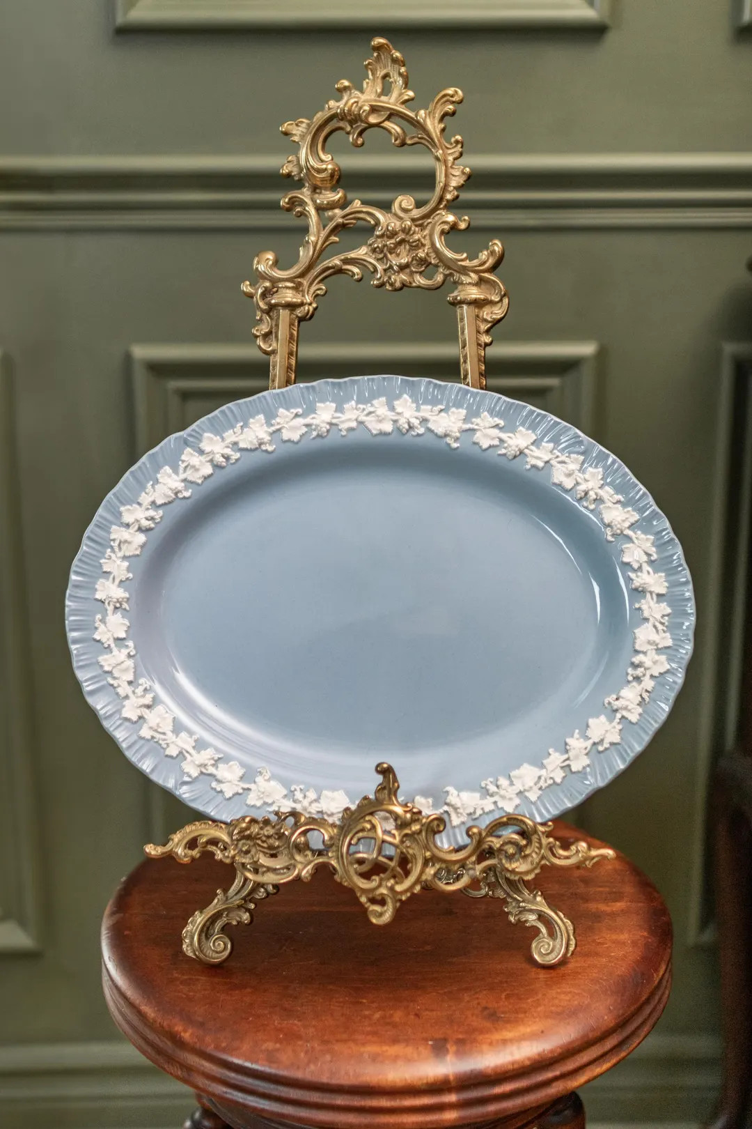 Wedgewood Embossed Queen's Ware Large Serving Platter Light Blue with Cream Details | Etsy (US)