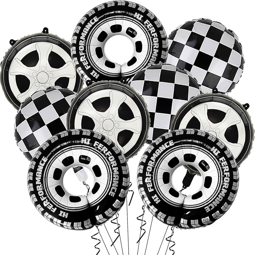 Race Car Balloons Birthday Party Decorations - 18 Inch Black and White Checkered Balloons - Tire ... | Amazon (US)