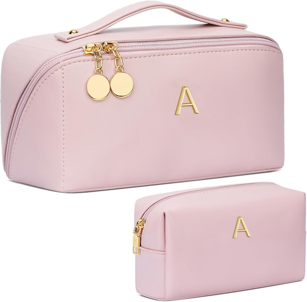 Birthday Gifts for Women Teen Girl, Personalized Initial Makeup Organizer Bag Set, Open Flat Trav... | Amazon (US)