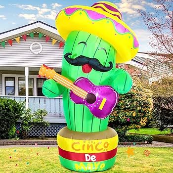 DomKom 6Ft Cinco De Mayo Day Inflatable Fiesta Cactus, Mexican Party May 5 Taco Sombreros Glasses... | Amazon (US)