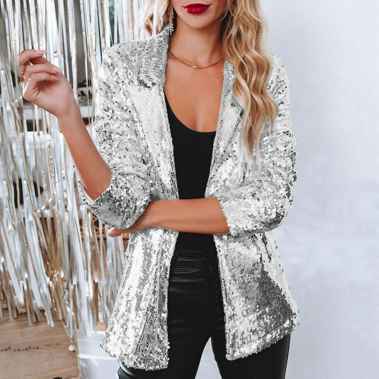Ediodpoh Women Sequins Blazer Sequin Shimmer Jacket Casual Long Sleeve Glitter Party Shiny Lapel ... | Walmart (US)