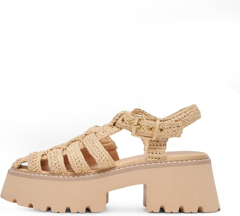 Raffia Platform Sandals for Women Beach Sandals with Adjustable Buckle Strap Closed Toe Straw Cro... | Amazon (US)