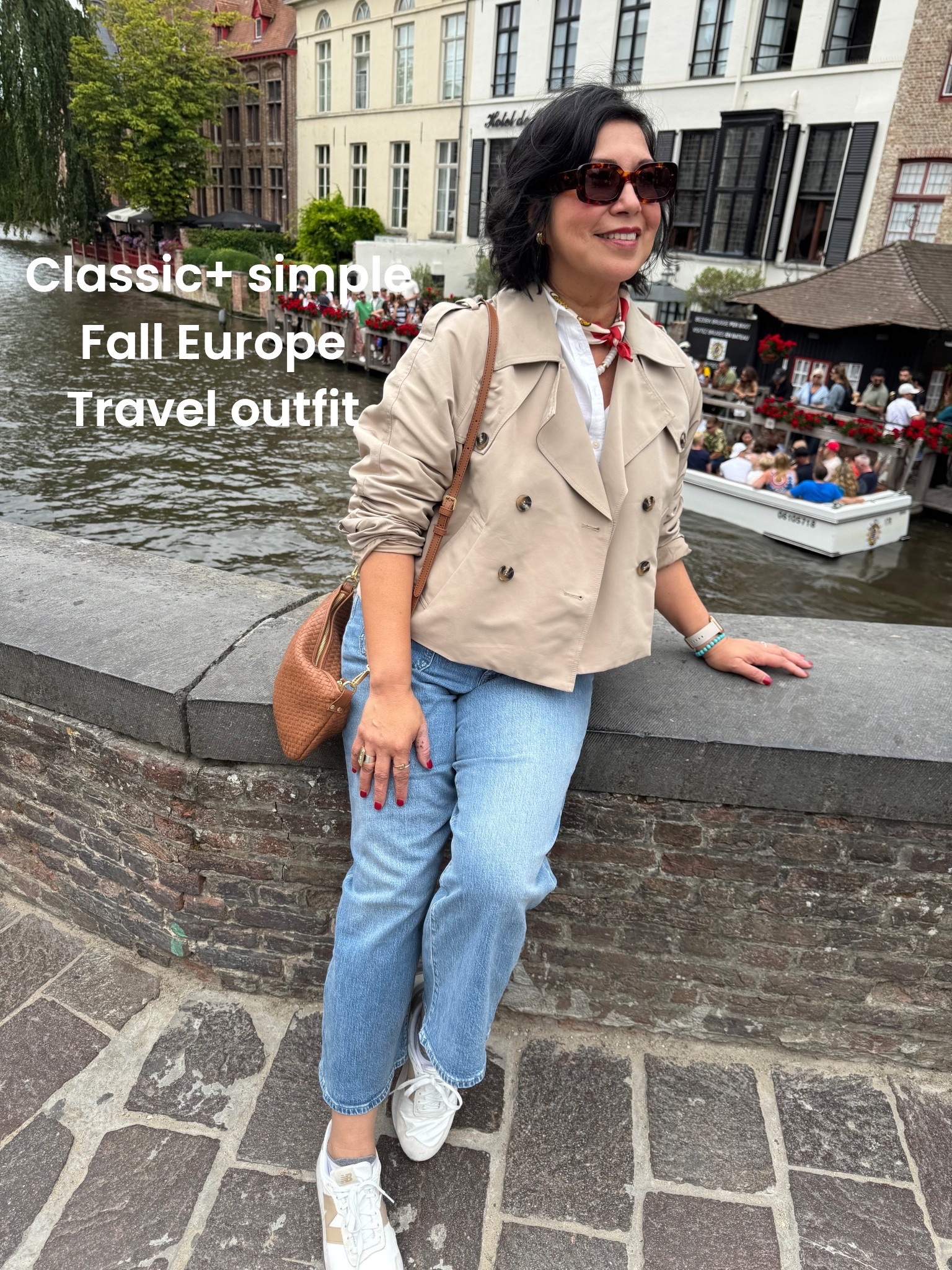 🍂 FALL TRAVEL STYLE IN EUROPE ✈️ Simple layers, elevated essentials. This fall travel look was perfect for exploring Brugge’s charming streets—comfortable, chic, and carry-on friendly.
Wearing: 👖 Light Wash Denim 👟 New Balance Sneakers 🧥 Cropped Trench 👔 White Button-Down 🕶 Tortoise Sunnies 👜 Quince Crossbody 🧣 Vintage Hermes Square Scarf 💛 Heart Necklace
Proof that a well-packed capsule = endless outfit potential. Tap to shop similar pieces! 
#falltraveloutfits #over50style #falleuropetravel

#LTKTravel #LTKOver40