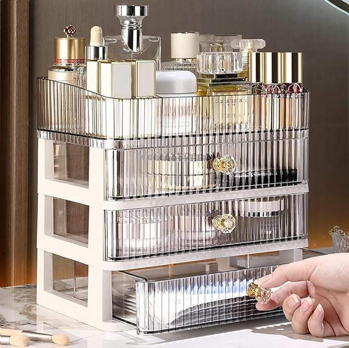Acrylic Makeup Organizer for Vanity,Cosmetic Display Cases with 3 Drawers and 1 Tray,Stackable Co... | Amazon (US)