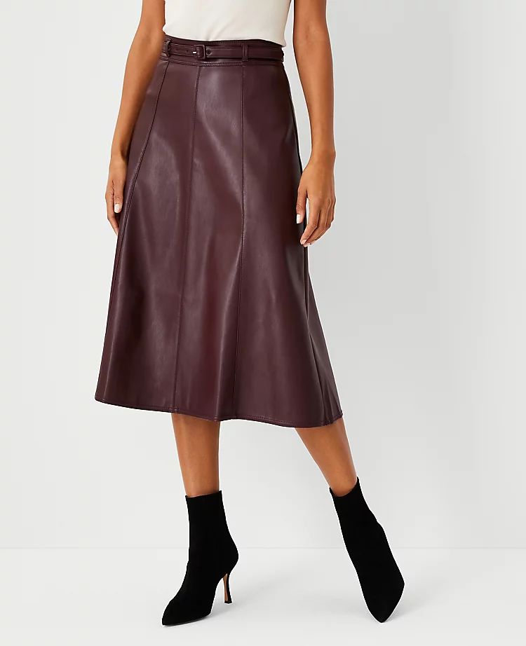 Belted Faux Leather Midi Skirt | Ann Taylor (US)