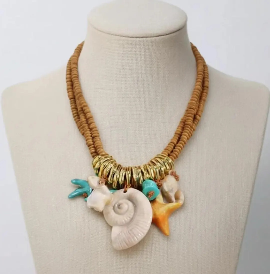 Boho Beaded Necklace With Starfish and Shell Pendant Chunky Statement Necklace Beach Jewelry Summ... | Etsy (DACH)