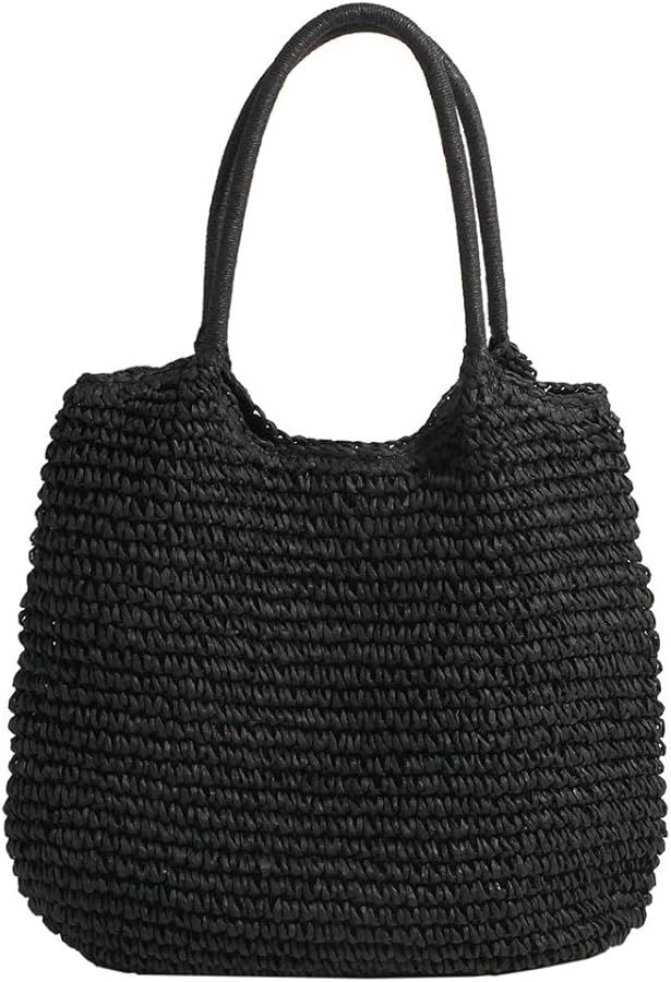 TIAASTAP Straw Bag Beach Bags for Women - Raffia Tote Bag Woven Shoulder Bag Lightweight Beach Ha... | Amazon (UK)