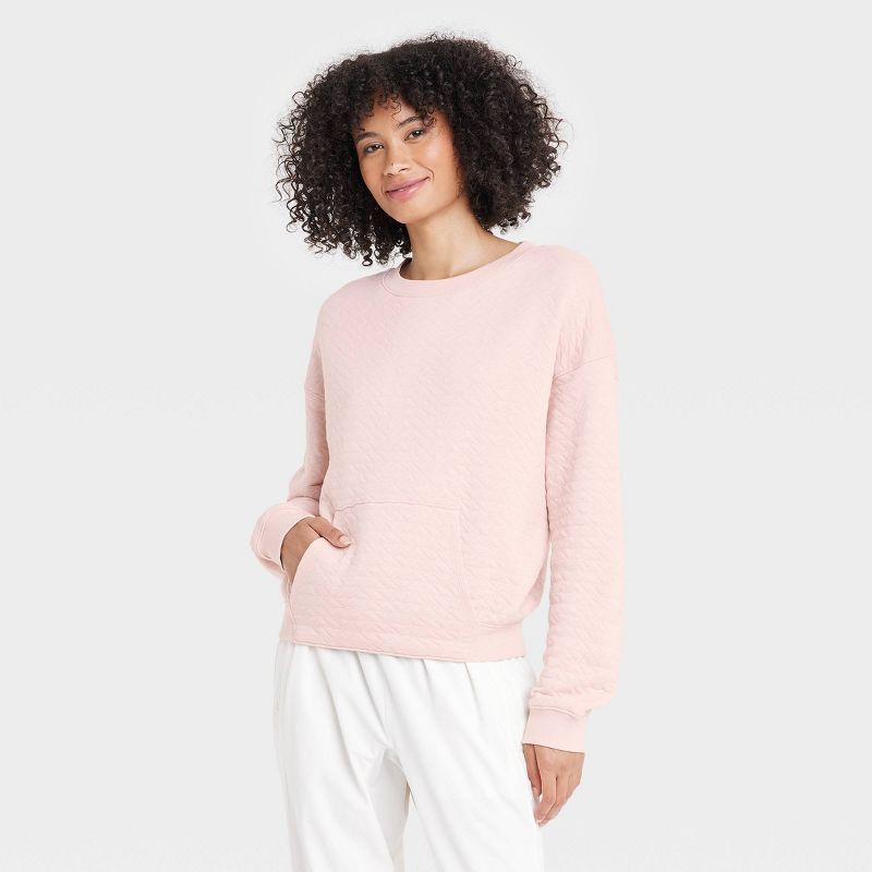 Women&#39;s Quilted Crew Sweatshirt - All in Motion&#8482; Almond S | Target