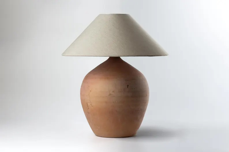 Handmade Terracotta Bedside Table Lamp, Cotton Lampshade | Etsy (US)