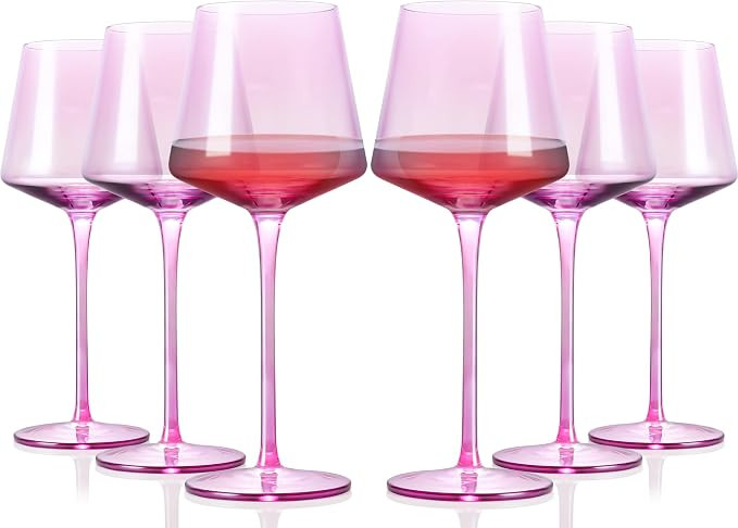 Colored Wine Glasses Set Of 6 - Modern Colorful Wine Glasses With Tall Long Stem and Flat Bottom,... | Amazon (US)