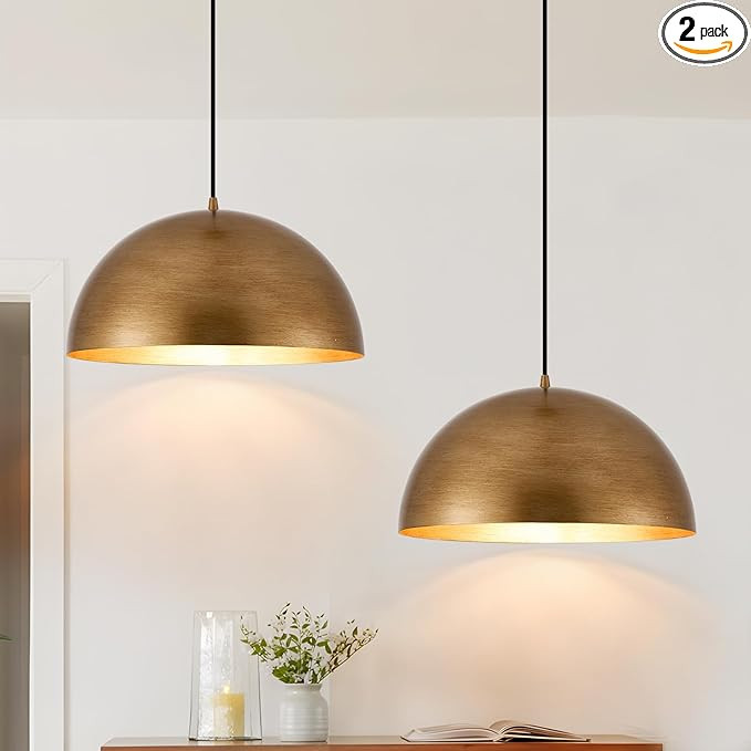 16" Dome Gold Pendant Light, Farmhouse Pendant Lights for Kitchen Island, Modern Adjustable Hangi... | Amazon (US)