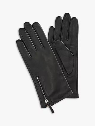 John Lewis Check Insert Leather Gloves, Black | John Lewis (UK)