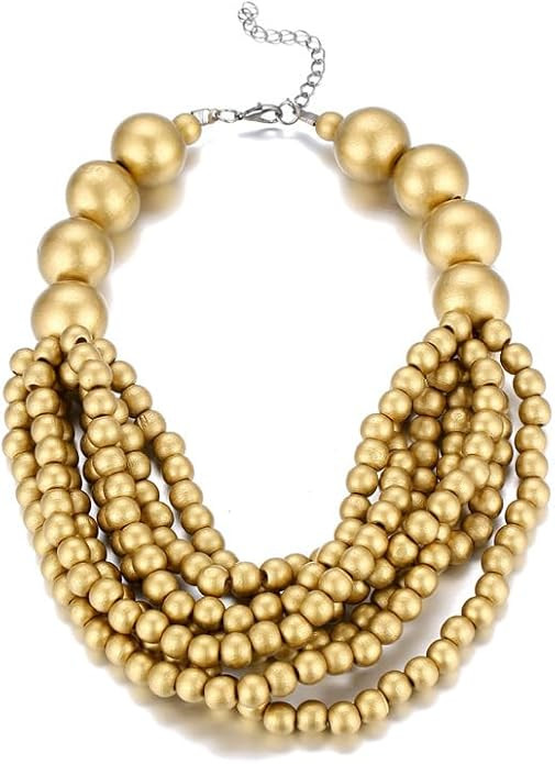 COLORFUL BLING Boho African Wooden Beaded Strands Necklace Ethnic Layered Chunky Collar Choker Wo... | Amazon (US)