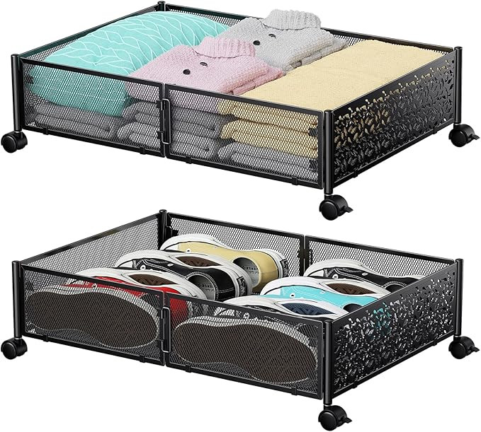 Under Bed Storage Containers with Wheels, Under Bed Shoe Storage Organizer Drawer, Tool-free Asse... | Amazon (US)