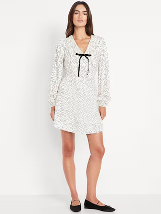 Fit & Flare Long-Sleeve Crepe Mini Dress | Old Navy (US)