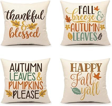 4TH Emotion Fall Quotes Saying Throw Pillow Cover Happy Fall Yall Thanksgiving Cushion Case for S... | Amazon (US)