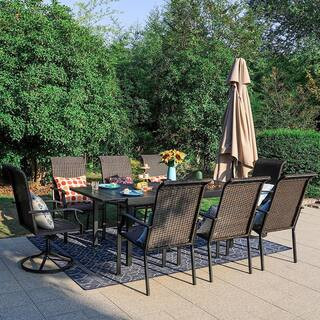 Black 9-Piece Patio Outdoor Dining Set with Rectangle Extensible Table and Rattan Swivel Chair | The Home Depot