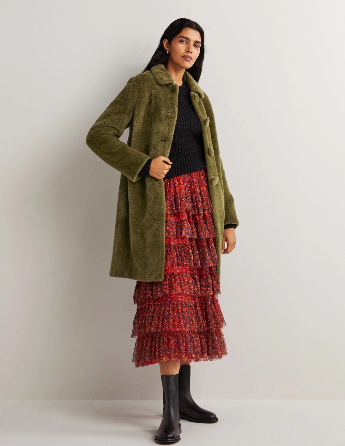 Faux Fur Collared Coat - Basil Green | Boden (US)