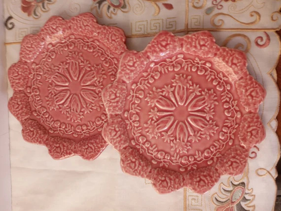 Pair of Vintage Bordallo Pinhiero Majolica Rabbit Pink | Etsy | Etsy (US)