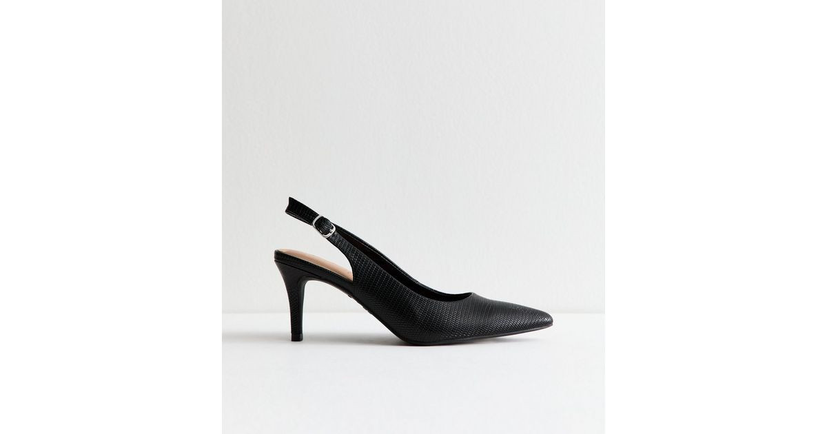Black Snake Effect Leather Look Slingback Court Shoes | New Look | New Look (UK)