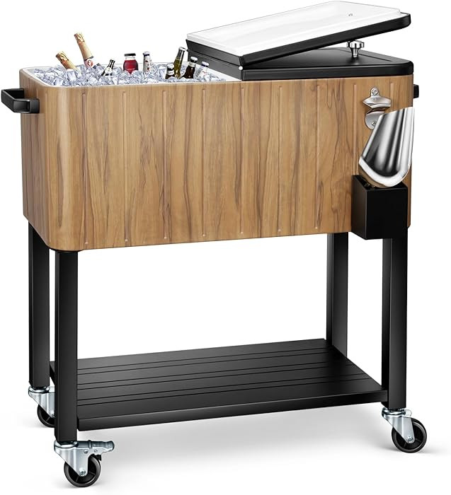 EDOSTORY 80 Quart Rolling Ice Chest Cooler Cart,Patio Backyard Party Drink Beverage Bar Stand Up ... | Amazon (US)