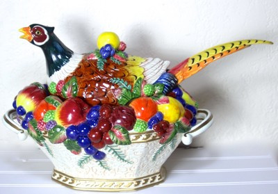 Vintage Fitz & Floyd Pheasant Venezia Soup Tureen Ladle Bold Autumn Colors 22K | eBay US