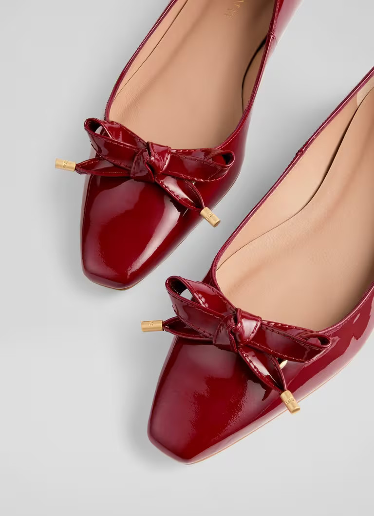 Mabel Red Patent Eyelet Bow Flat | L.K. Bennett (UK)