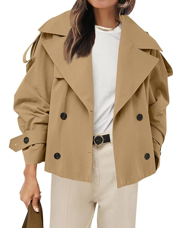 Tankaneo Womens Cropped Trench Coat Casual Double Breasted Short Jacket Fall Fashion Outerwear wi... | Amazon (US)