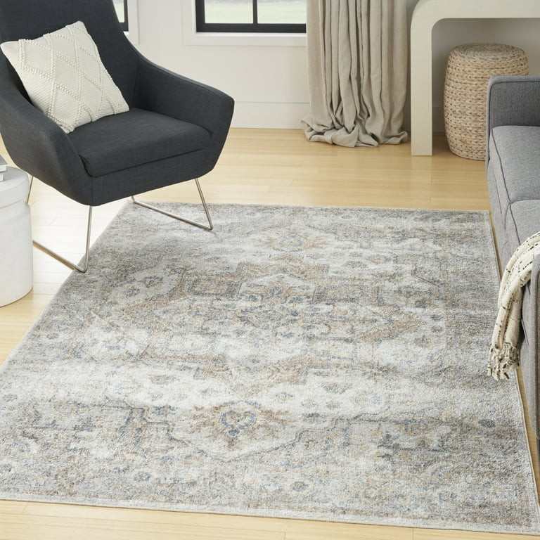 Nourison Astra Machine Washable Persian Silver Grey 6'7" x 9' Area Rug (7x9) | Walmart (US)