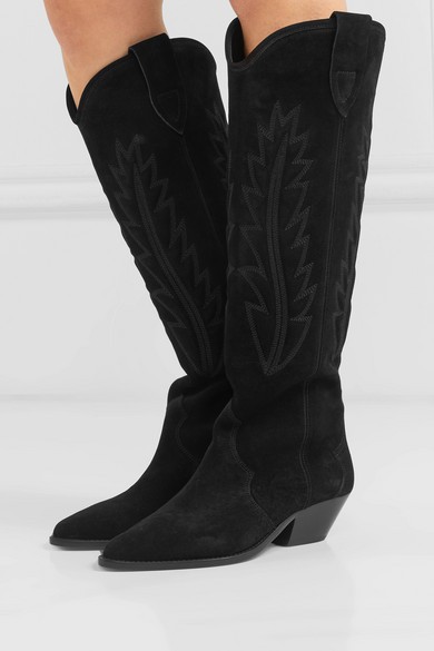 Denzy embroidered suede knee boots | NET-A-PORTER (UK & EU)