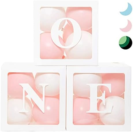 First Birthday Balloon 'ONE' Boxes for Baby Girl WITH 24 Balloons - Baby 1st Birthday Girl Decoratio | Amazon (US)