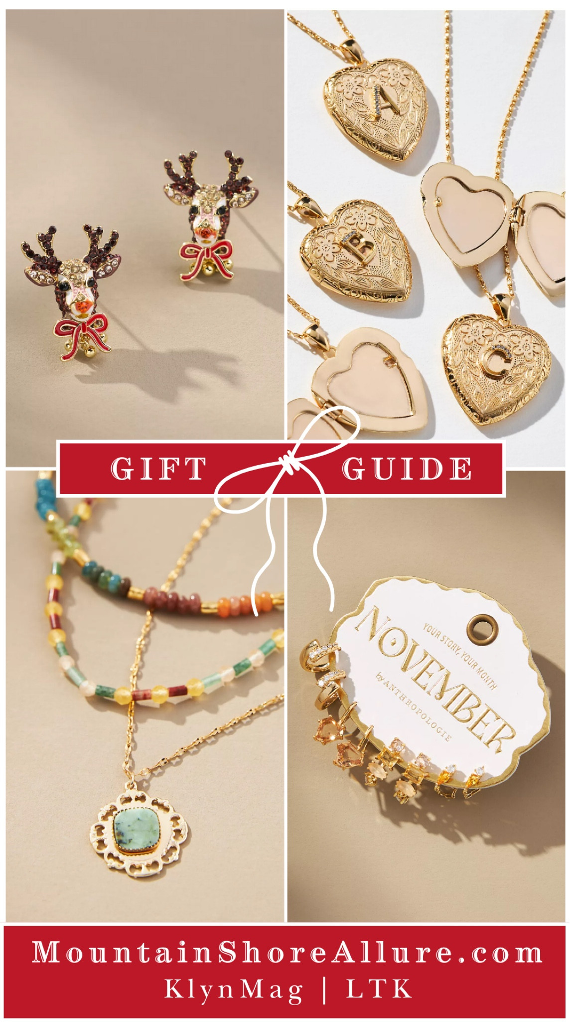 Looking for jewelry gift ideas? This gift guide has you covered with stunning picks like a versatile set of three necklaces for layering, a monogram heart locket, BaubleBar deer-inspired earrings, and a birthstone earring set with 14k gold-plated details. Perfectly elegant and thoughtful! ♥️ 🎁 Anthropologie  

#LTKGiftGuide #LTKSeasonal #LTKHoliday