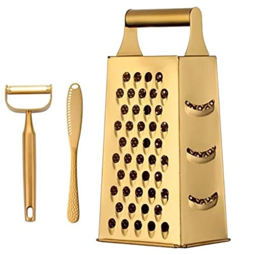 TEAHAHA 4 Sides Box Grater For Kitchen,Stainless Steel Cheese Grater With Handle,Multi-Function Vegetable Slicer Food Shredder For Chees,Ginger,Vegetables,Dishwasher Safe, Gold | Amazon (US)