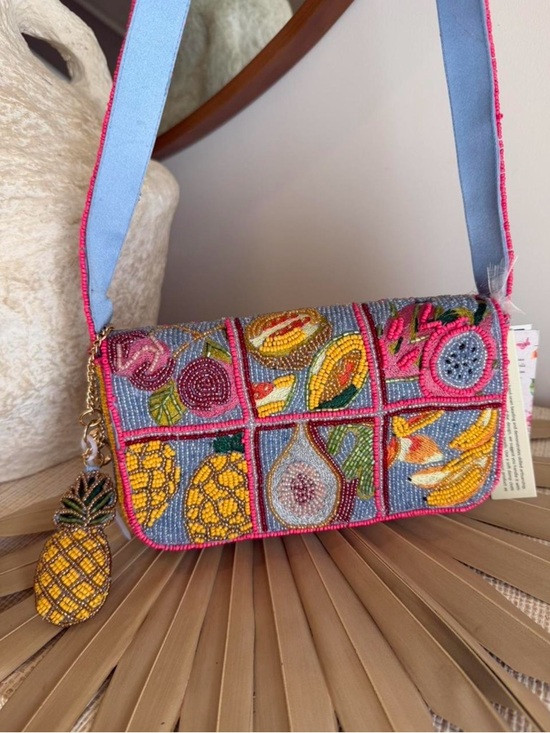 Viral Beaded Bag Fruit Embroidered Shoulder Bag w Pineapple Bag Charm, NWT | Poshmark