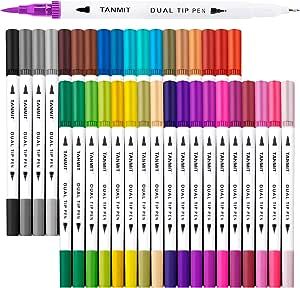 Dual Brush Marker Pens for Coloring Books, Tanmit Fine Tip Coloring Marker & Brush Pen Set for Jo... | Amazon (US)
