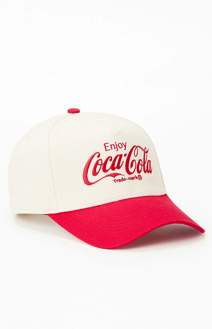 Coca-Cola By PacSun Colorblock Coke Twill Snapback Hat in Off White/Red | PacSun