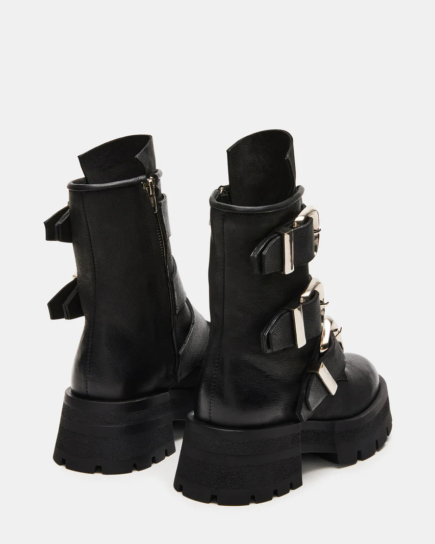 ROLAND Black Leather Ankle Lug Sole Bootie | Women's Booties | Steve Madden (US)