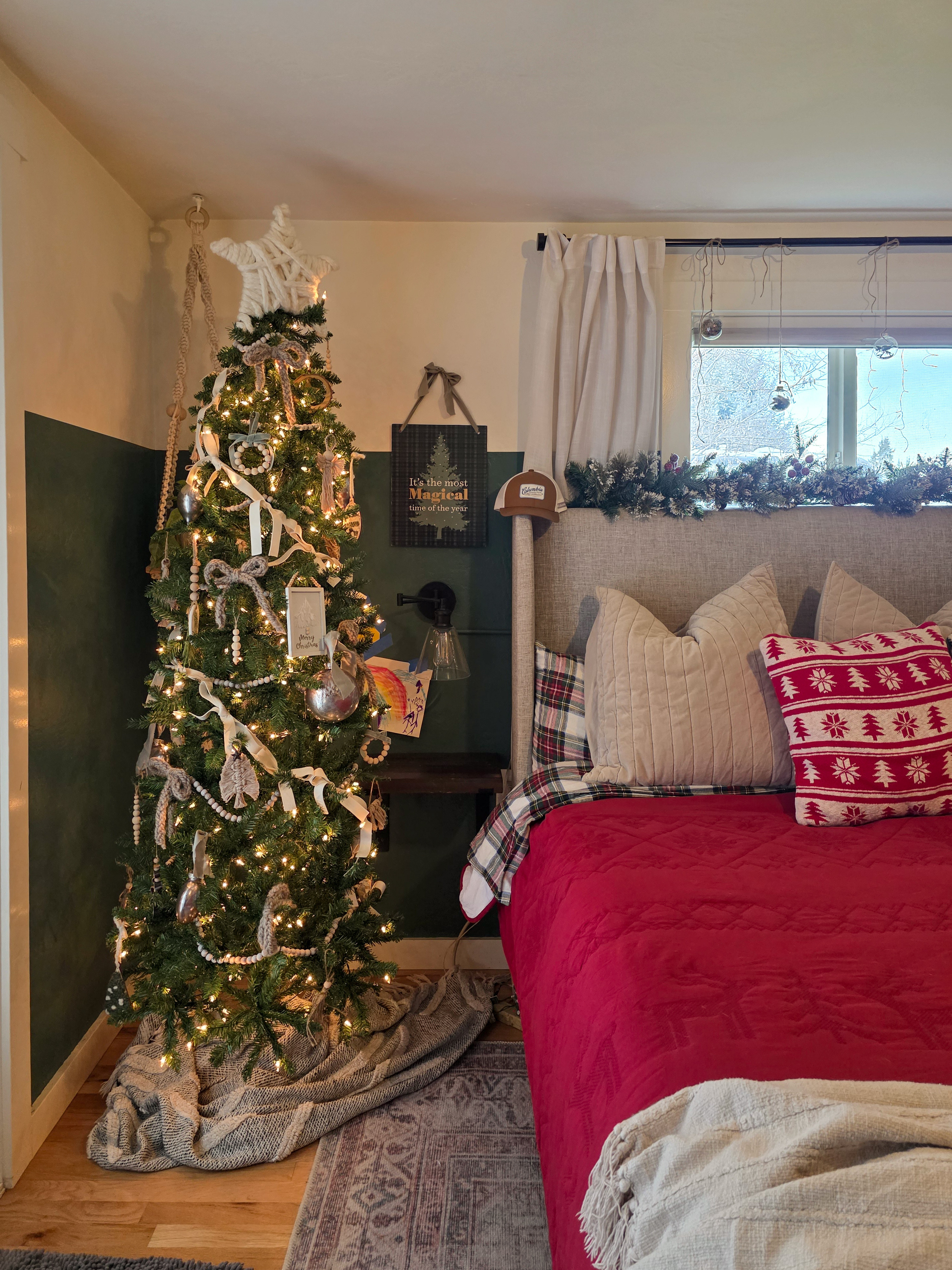 Classic Christmas look in the Bedroom: Slim tree, flannel sheets, red bedding, and a sprinkle of garland. Cozy without feeling cluttered—my favorite kind of holiday style. #christmas #classicchristmas  

 #LTKHoliday #LTKSeasonal #LTKHome