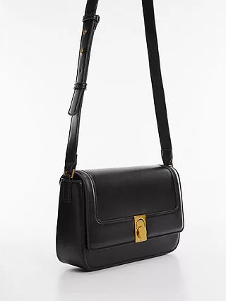 Mango Luxor Faux Leather Crossbody Bag, Black | John Lewis (UK)