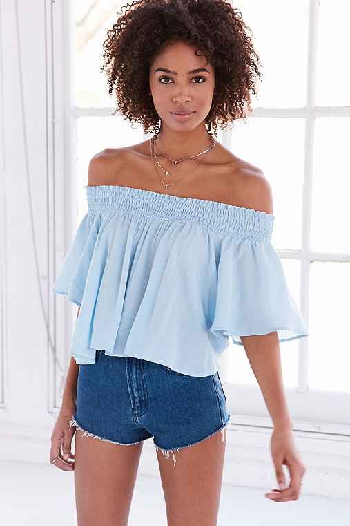 Kimchi Blue Smocked Off-The-Shoulder Top,BLUE,XS | Urban Outfitters US
