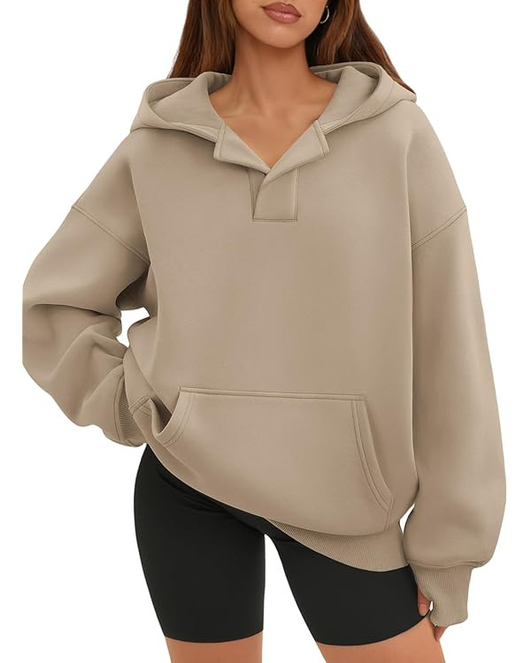 ATHMILE Oversized Hoodies for Women Fashion V Neck Pullover Sweatshirts with Thumb Hole Y2k Cloth... | Amazon (US)