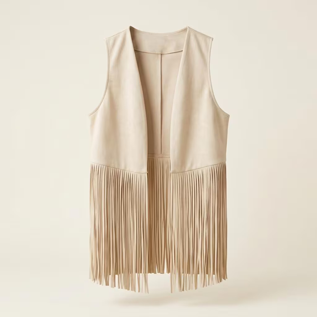 Suede Fringe Vest, Beige Sleeveless Waistcoat, Boho Western Layering Piece, Open Front Jacket, Festival Outfit Gift For Her | Etsy (Global)
