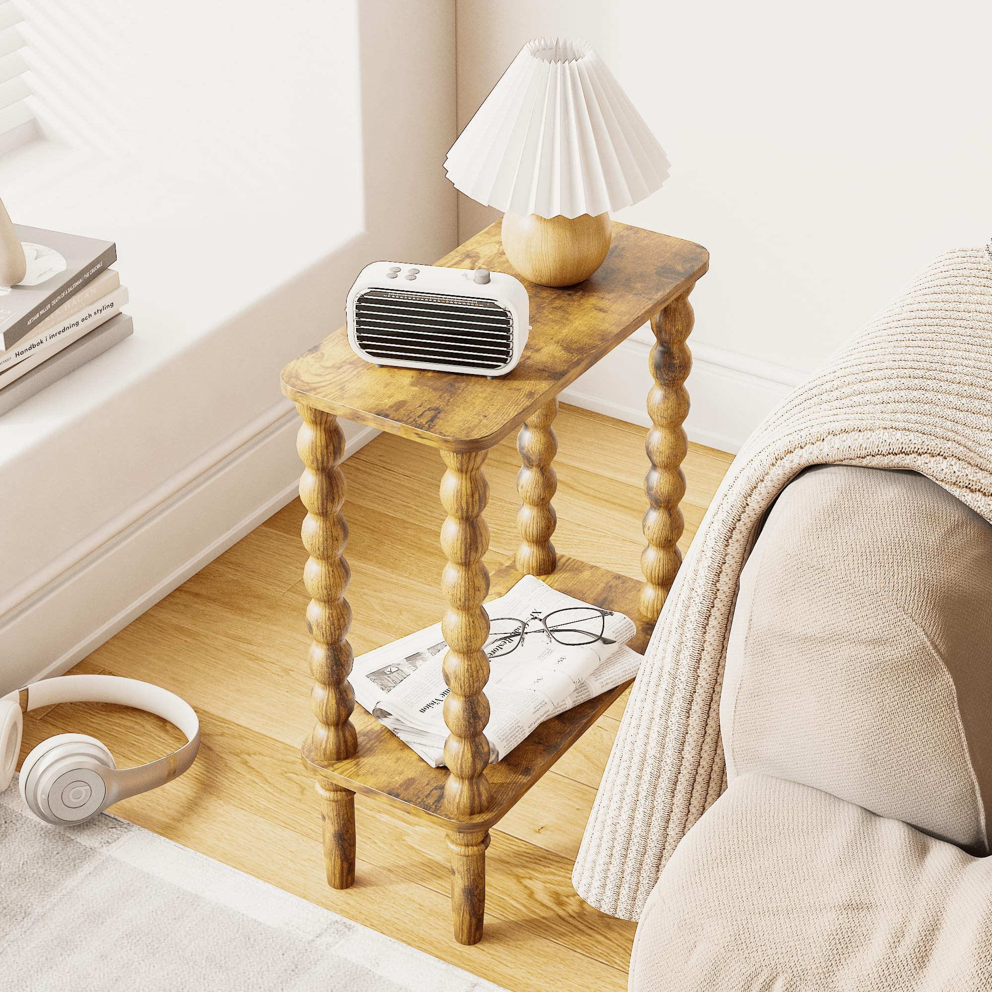 Narrow Side Table, Small End Table with Storage Shelf, 2-Tier Small Coffee Tables for Living Room... | Amazon (US)