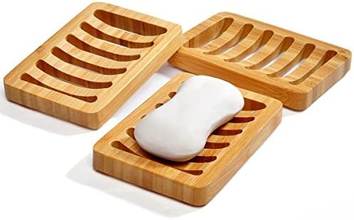 3 Pack Bamboo Wood Soap Dish Bar Soap Holder with Self Draining Tray Natural Waterfall Drain Soap... | Amazon (US)